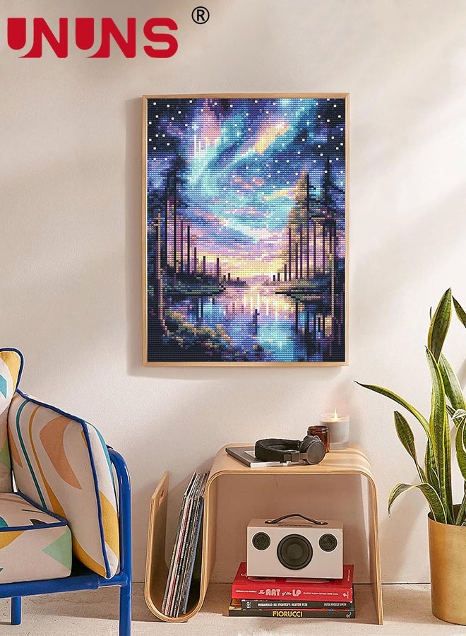 UNUNS Starry Sky Diamond Art Kits for Adults,5D Aurora Lake Diamond Painting Kits for Beginners, Fantastic Landscapes DIY Full Drill Dots Gem Art Paint for Home Wall Decor,40x50CM,Without Fame - Image 2